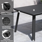 Matte Black Rectangular Aluminum Outdoor Dining Table with Umbrella Hole, Seats 6–8