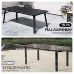 Matte Black Rectangular Aluminum Outdoor Dining Table with Umbrella Hole, Seats 6–8