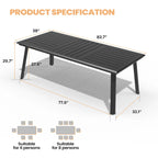 Matte Black Rectangular Aluminum Outdoor Dining Table with Umbrella Hole, Seats 6–8