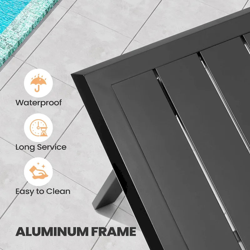 Matte Black Rectangular Aluminum Outdoor Dining Table with Umbrella Hole, Seats 6–8