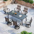 Matte Black Rectangular Aluminum Outdoor Dining Table with Umbrella Hole, Seats 6–8