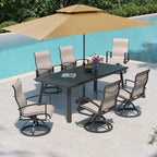 Matte Black Rectangular Aluminum Outdoor Dining Table with Umbrella Hole, Seats 6–8