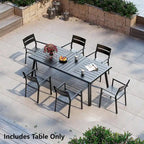 Matte Black Rectangular Aluminum Outdoor Dining Table with Umbrella Hole, Seats 6–8