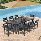 Matte Black Rectangular Aluminum Outdoor Dining Table with Umbrella Hole, Seats 6–8
