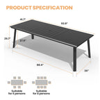 Matte Black Rectangular Aluminum Outdoor Dining Table with Umbrella Hole, Seats 6–8