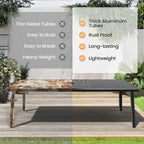 Matte Black Rectangular Aluminum Outdoor Dining Table with Umbrella Hole, Seats 6–8