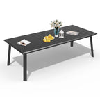 Matte Black Rectangular Aluminum Outdoor Dining Table with Umbrella Hole, Seats 6–8