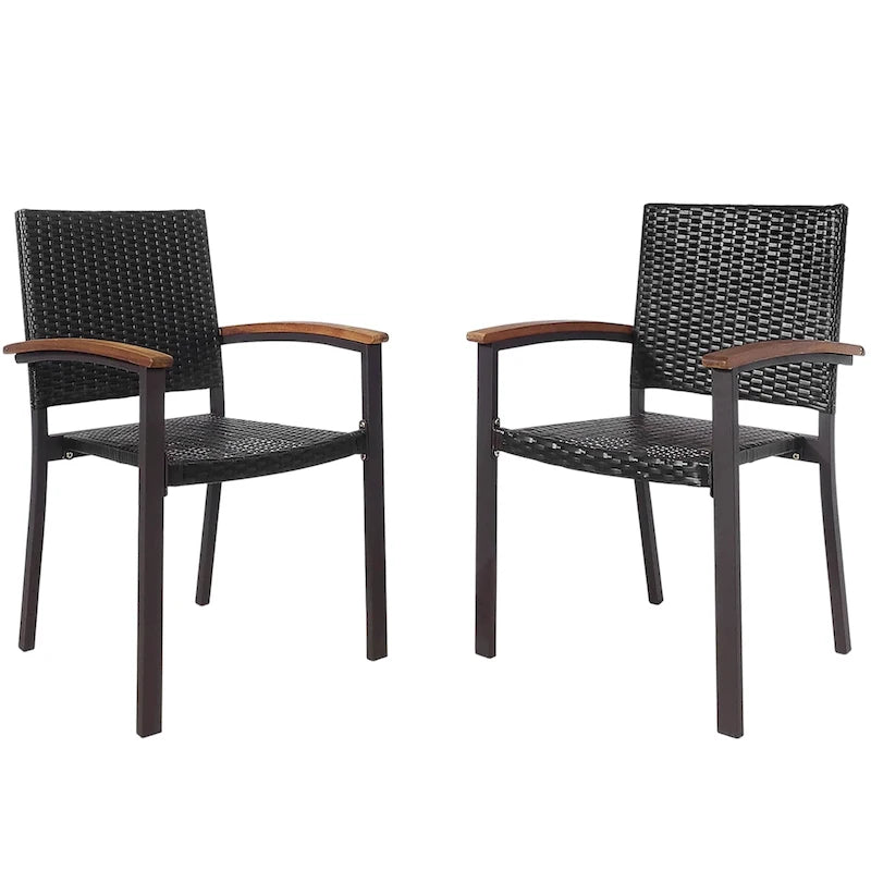 Mix Brown Stackable Armrest Rattan Dining Chairs, Set of 2
