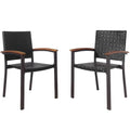 Mix Brown Stackable Armrest Rattan Dining Chairs, Set of 2