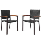 Mix Brown Stackable Armrest Rattan Dining Chairs, Set of 2