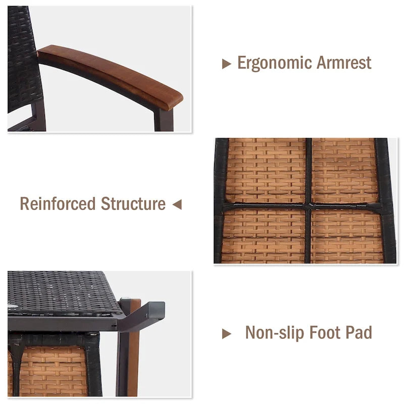 Mix Brown Stackable Armrest Rattan Dining Chairs, Set of 2