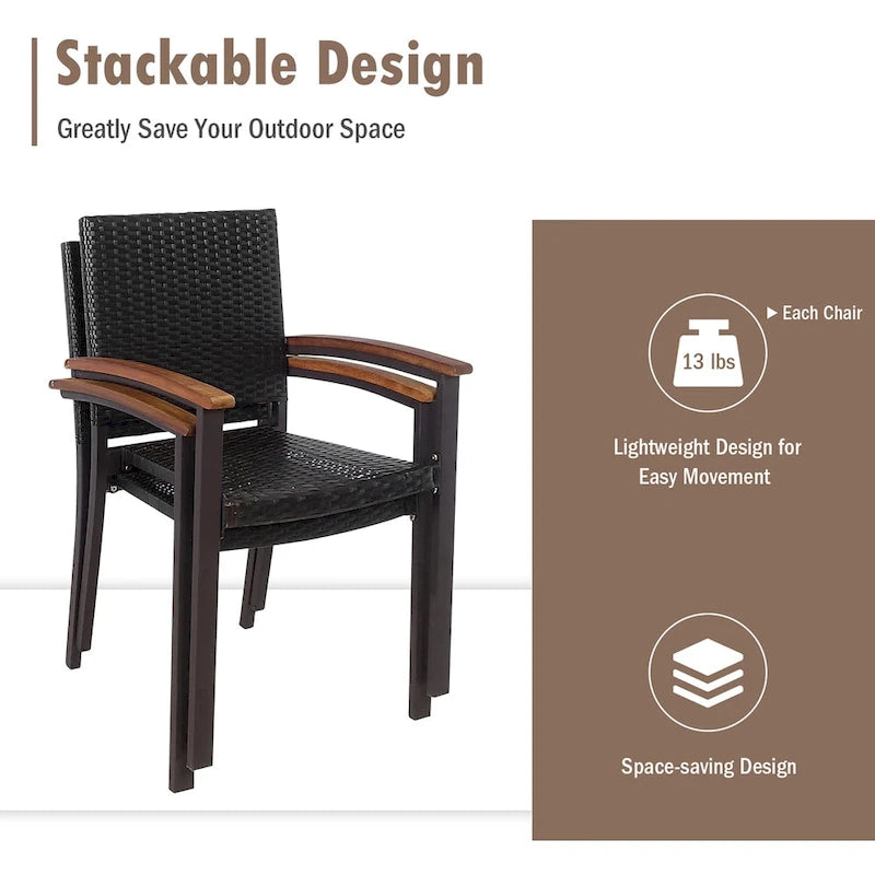 Mix Brown Stackable Armrest Rattan Dining Chairs, Set of 2