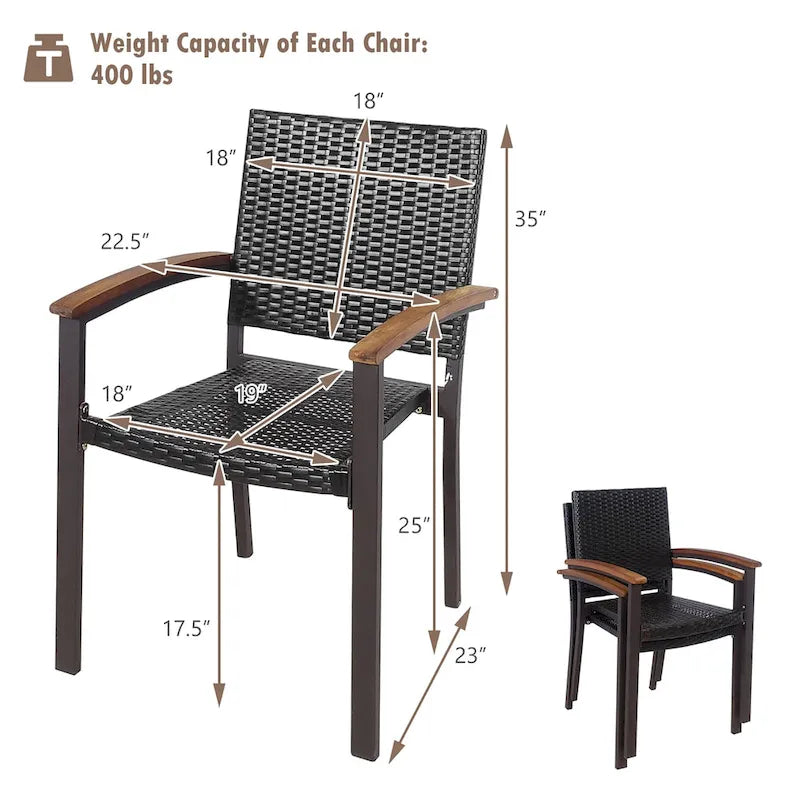 Mix Brown Stackable Armrest Rattan Dining Chairs, Set of 2