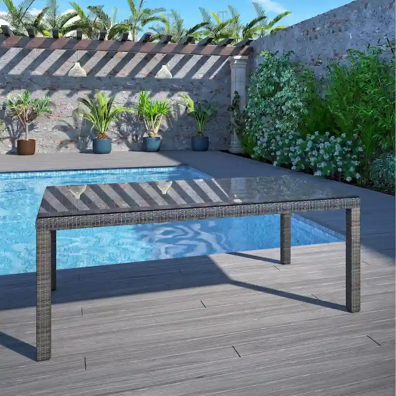 Grey Wicker & Aluminum Outdoor Dining Table, Seats 4–6