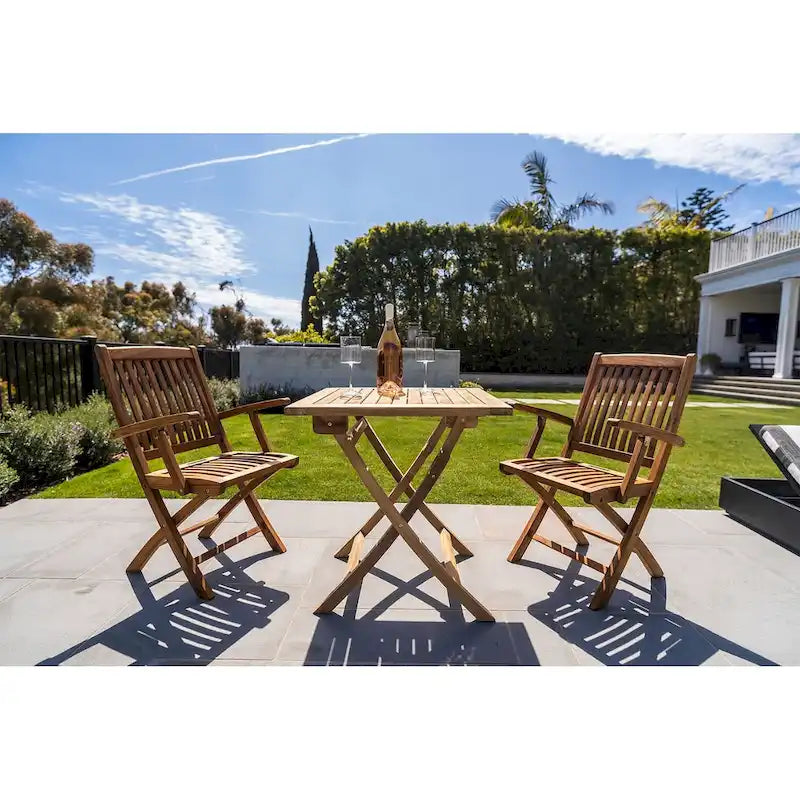 Brown Teak Nordic Folding Chair with Armrests, 1-Person