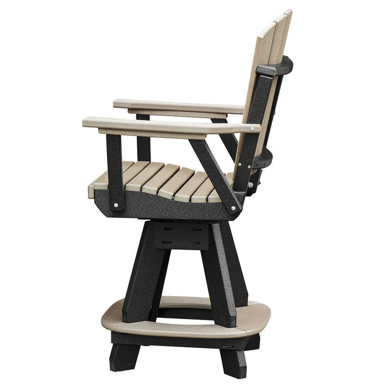 Tan Fanback Counter Height Swivel Arm Chair with Black Base, Seats 1