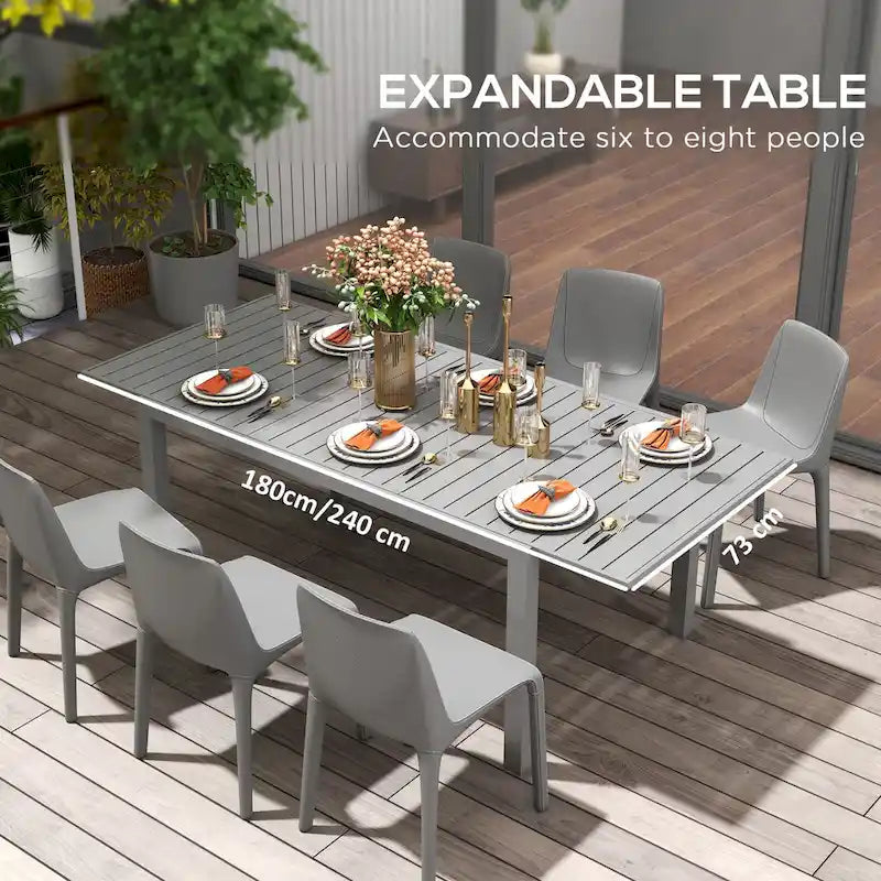 Grey Expandable Rectangular Outdoor Dining Table for 6–8
