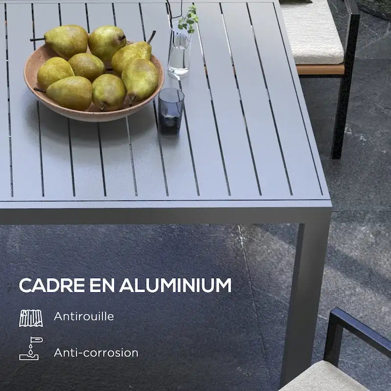 Grey Expandable Rectangular Outdoor Dining Table for 6–8
