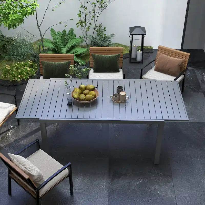 Grey Expandable Rectangular Outdoor Dining Table for 6–8