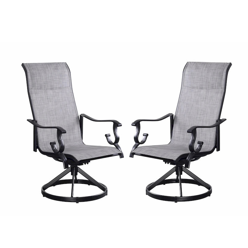 Black & Grey High-Back Sling Swivel Rocking Patio Chair, Set of 2