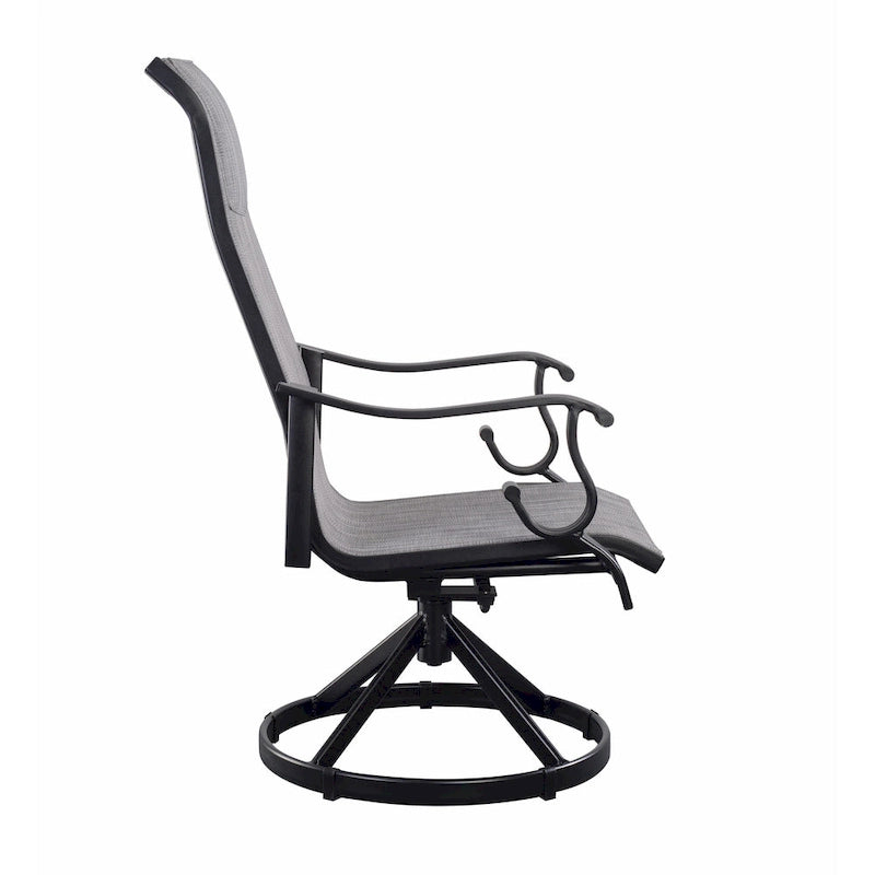 Black & Grey High-Back Sling Swivel Rocking Patio Chair, Set of 2