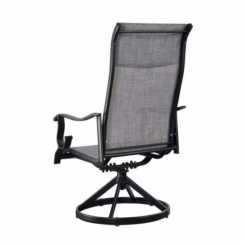 Black & Grey High-Back Sling Swivel Rocking Patio Chair, Set of 2