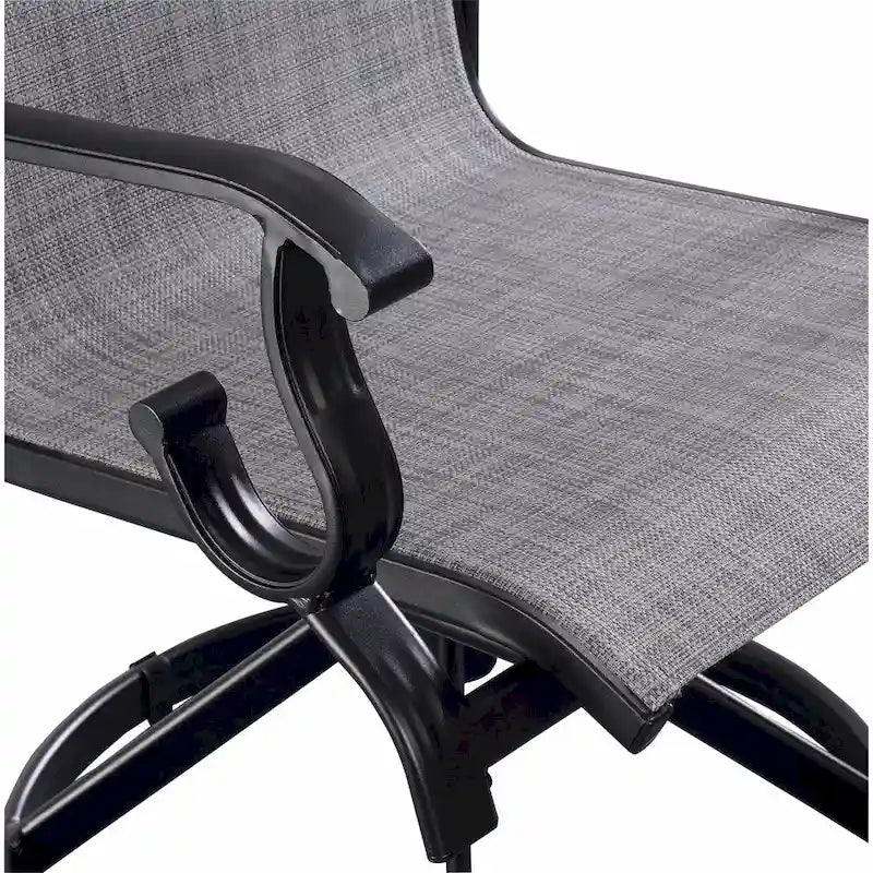 Black & Grey High-Back Sling Swivel Rocking Patio Chair, Set of 2
