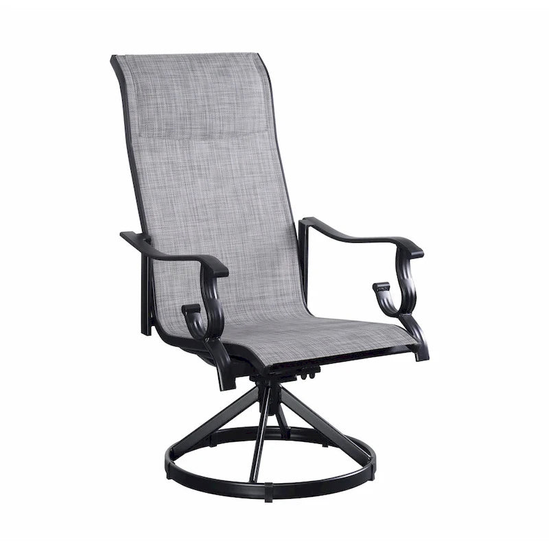 Black & Grey High-Back Sling Swivel Rocking Patio Chair, Set of 2