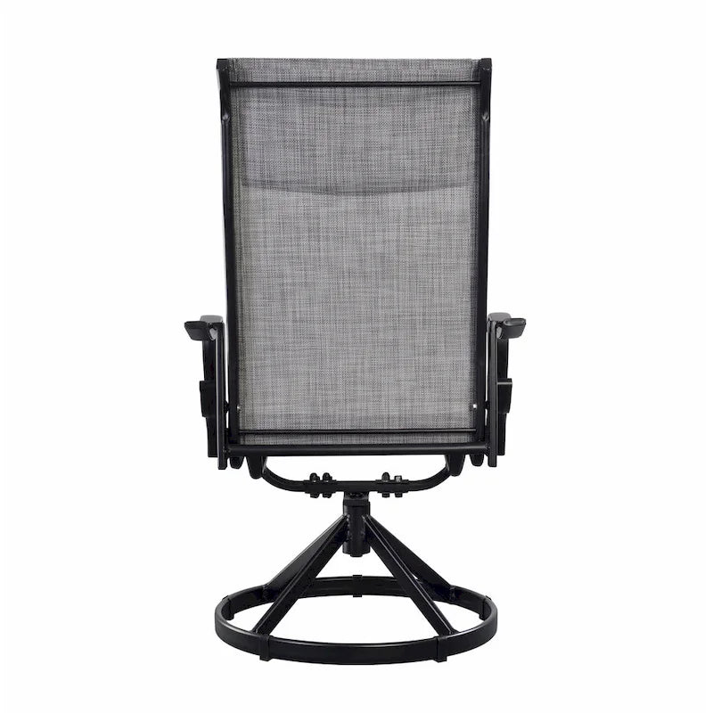 Black & Grey High-Back Sling Swivel Rocking Patio Chair, Set of 2