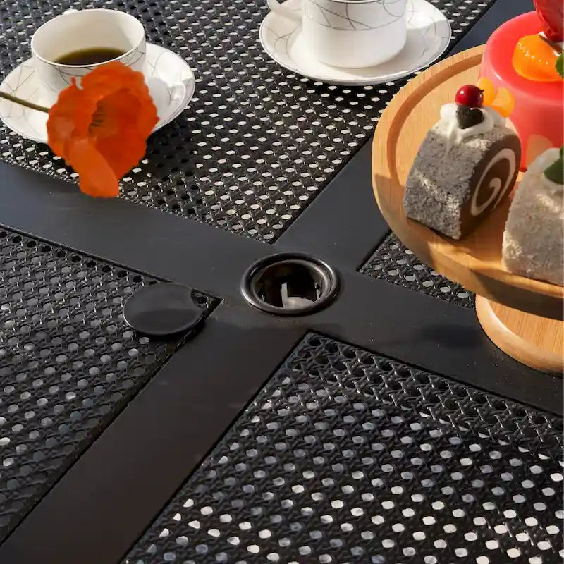 Black Square Outdoor Dining Table with Umbrella Hole, Seats 4