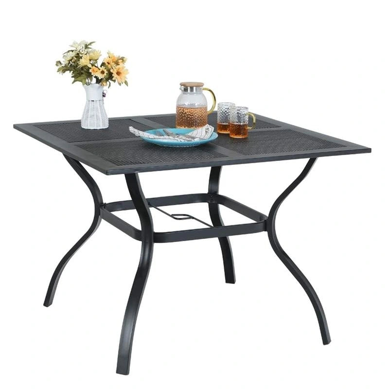 Black Square Outdoor Dining Table with Umbrella Hole, Seats 4