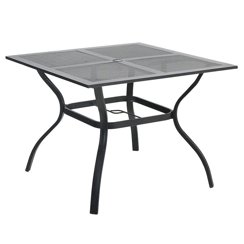 Black Square Outdoor Dining Table with Umbrella Hole, Seats 4