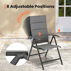 Dark Grey Folding Patio Dining Chair, Aluminum & Textilene, 8-Position Adjustable (Set of 2 or 4)