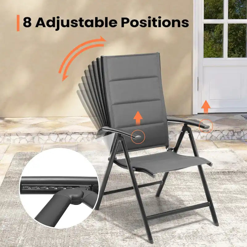 Dark Grey Folding Patio Dining Chair, Aluminum & Textilene, 8-Position Adjustable (Set of 2 or 4)
