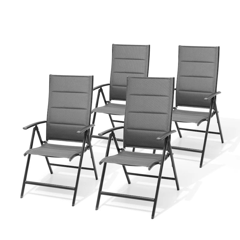Dark Grey Folding Patio Dining Chair, Aluminum & Textilene, 8-Position Adjustable (Set of 2 or 4)