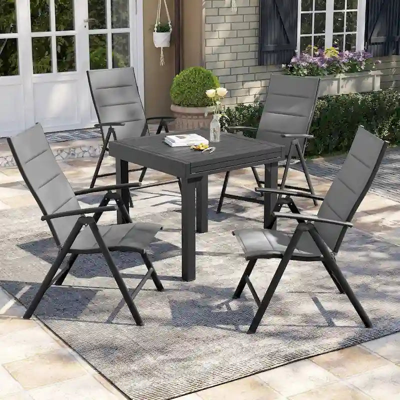 Dark Grey Folding Patio Dining Chair, Aluminum & Textilene, 8-Position Adjustable (Set of 2 or 4)