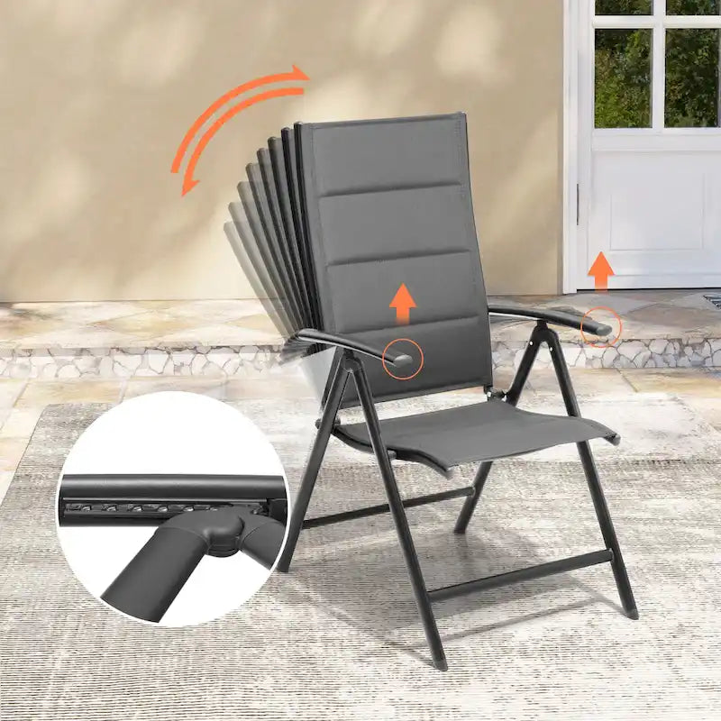 Dark Grey Folding Patio Dining Chair, Aluminum & Textilene, 8-Position Adjustable (Set of 2 or 4)