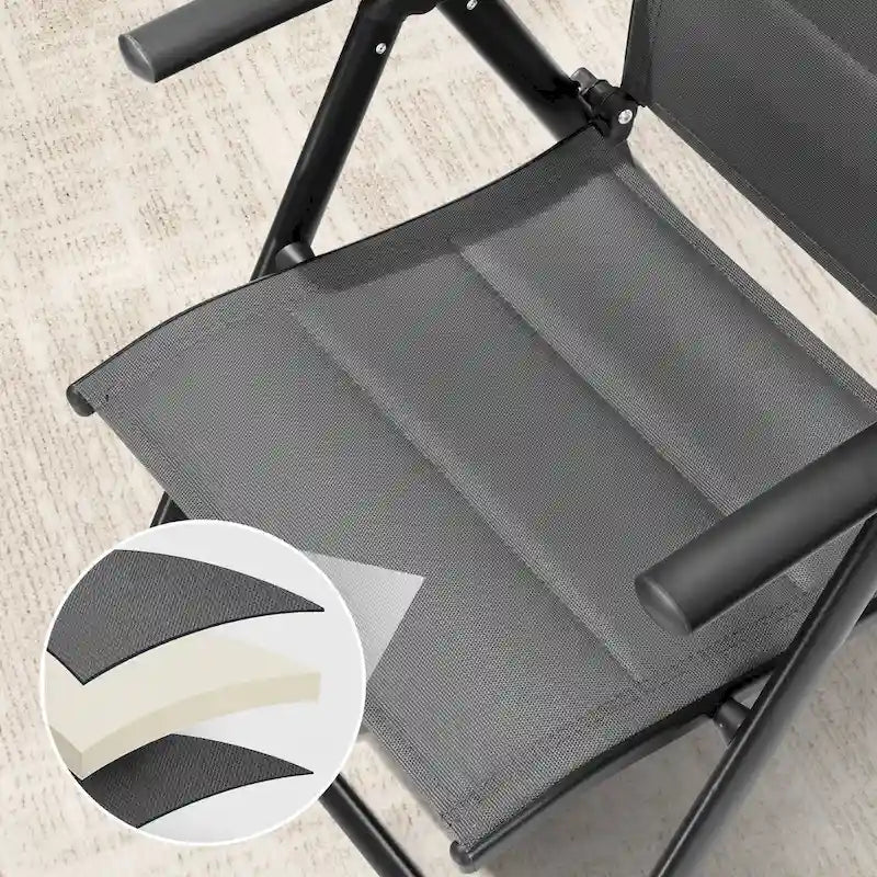 Dark Grey Folding Patio Dining Chair, Aluminum & Textilene, 8-Position Adjustable (Set of 2 or 4)
