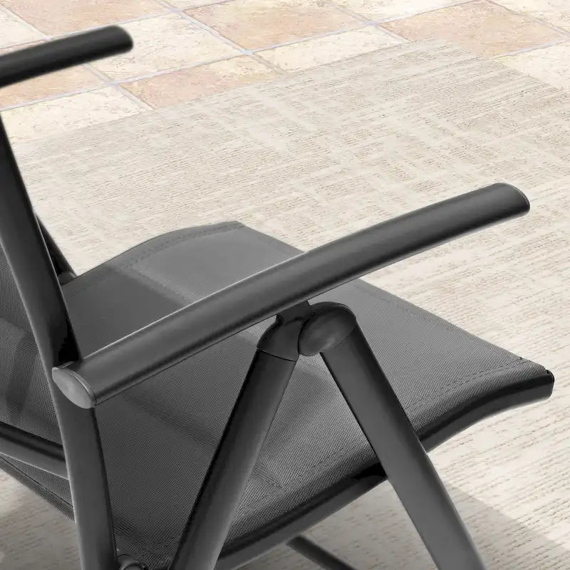 Dark Grey Folding Patio Dining Chair, Aluminum & Textilene, 8-Position Adjustable (Set of 2 or 4)