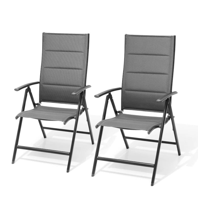 Dark Grey Folding Patio Dining Chair, Aluminum & Textilene, 8-Position Adjustable (Set of 2 or 4)