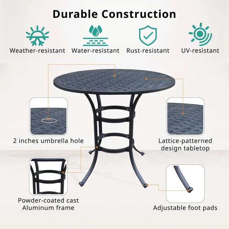 42" Round Outdoor Bar Table, Lattice Top, Seats 4 – Dark Lava Bronze / Dessert Night / Heritage Grey