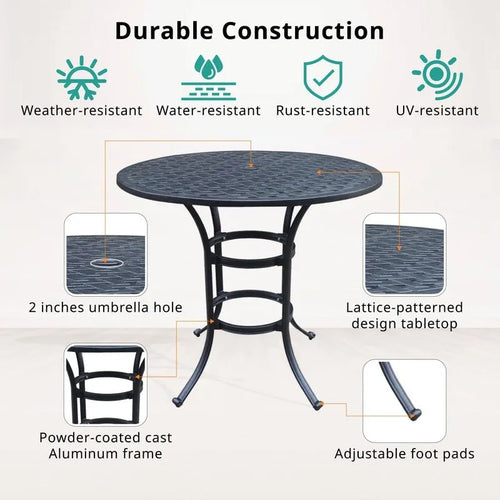 42" Round Outdoor Bar Table, Lattice Top, Seats 4 – Dark Lava Bronze / Dessert Night / Heritage Grey