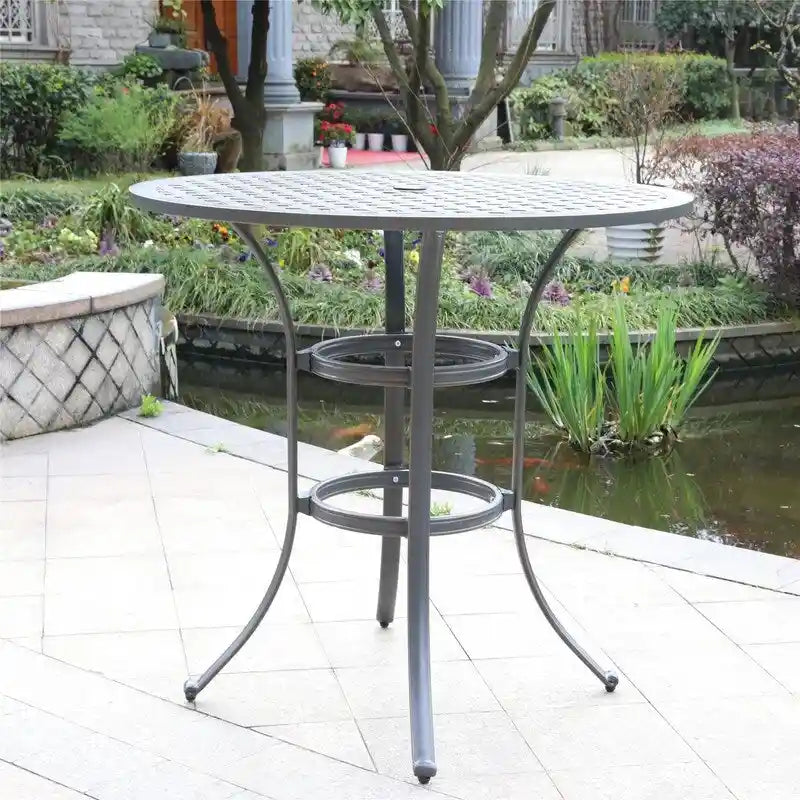 42" Round Outdoor Bar Table, Lattice Top, Seats 4 – Dark Lava Bronze / Dessert Night / Heritage Grey