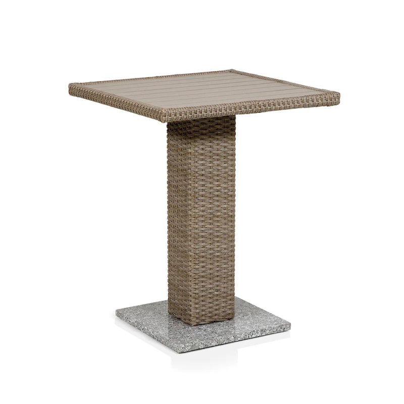 Natural / Grey PE Rattan Wicker Outdoor Bistro Side Table, 1-Person