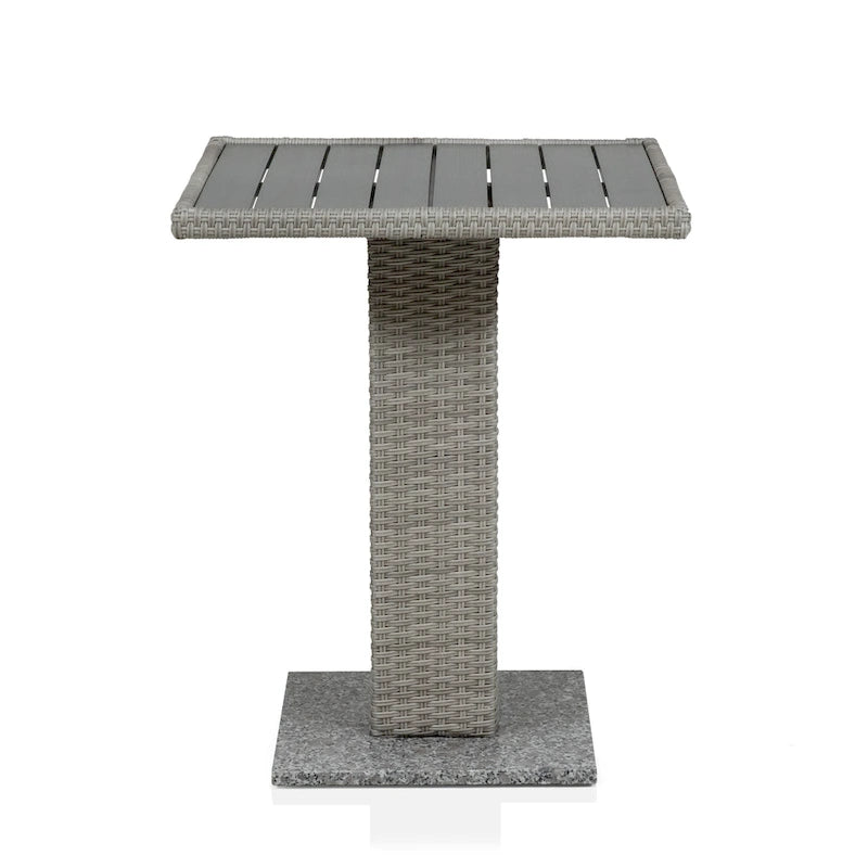 Natural / Grey PE Rattan Wicker Outdoor Bistro Side Table, 1-Person