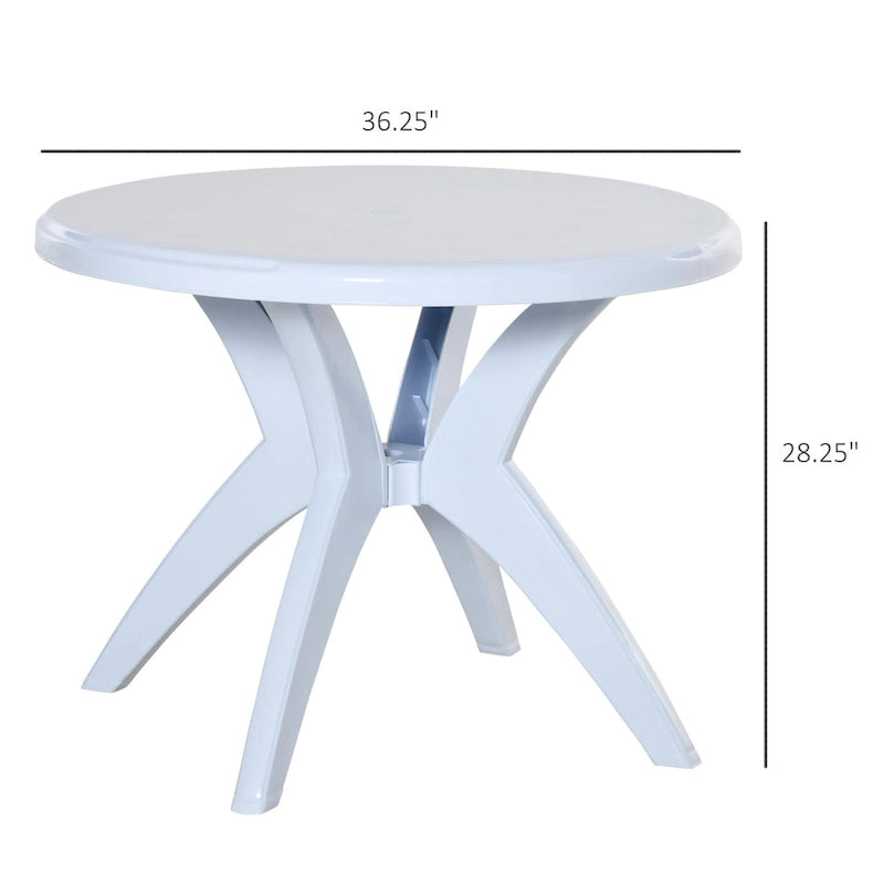 White/Green Round Bistro Outdoor Dining Table with Umbrella Hole, 2-Person