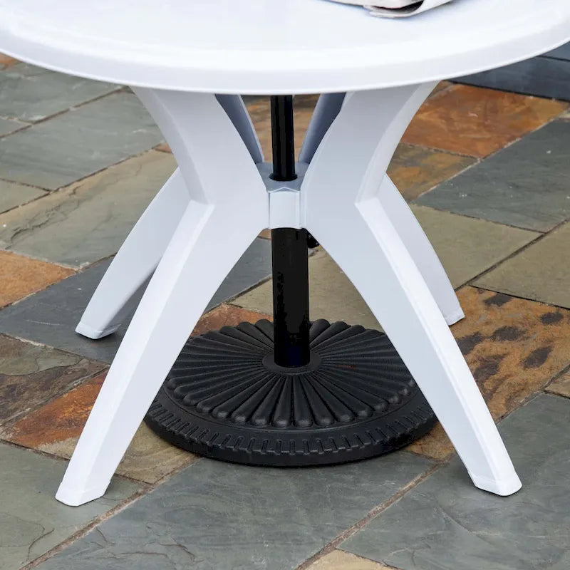 White/Green Round Bistro Outdoor Dining Table with Umbrella Hole, 2-Person