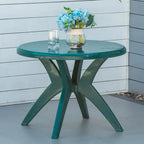 White/Green Round Bistro Outdoor Dining Table with Umbrella Hole, 2-Person