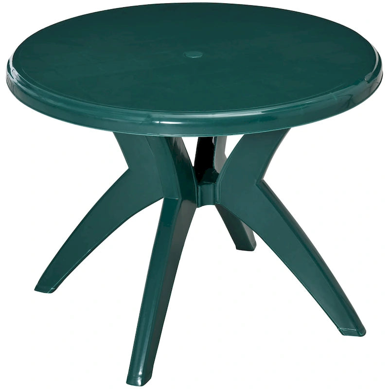 White/Green Round Bistro Outdoor Dining Table with Umbrella Hole, 2-Person