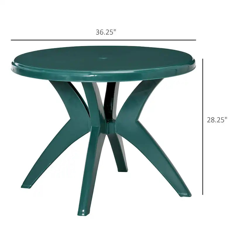 White/Green Round Bistro Outdoor Dining Table with Umbrella Hole, 2-Person
